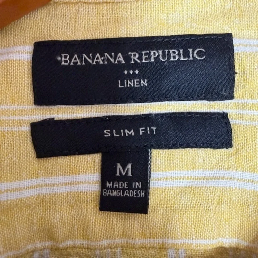 Banana Republic Linen Mens Slim Fit Shirt Size M Yellow Striped Casual Preppy